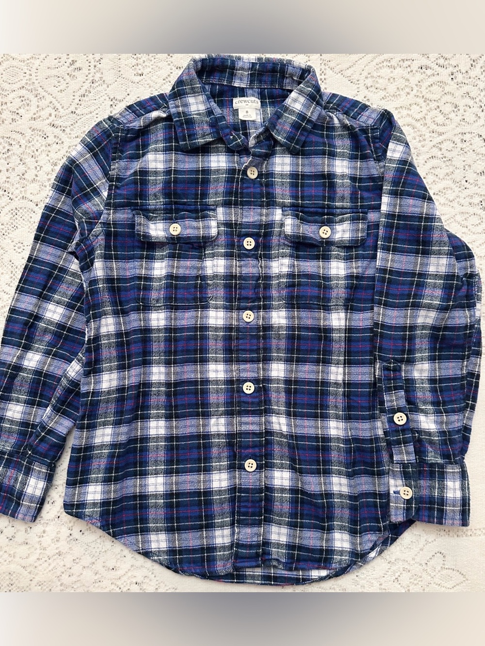 Crewcuts Boys Size 8 Button Down Long Sleeve Shirt 100% Cotton Plaid J Crew Kids